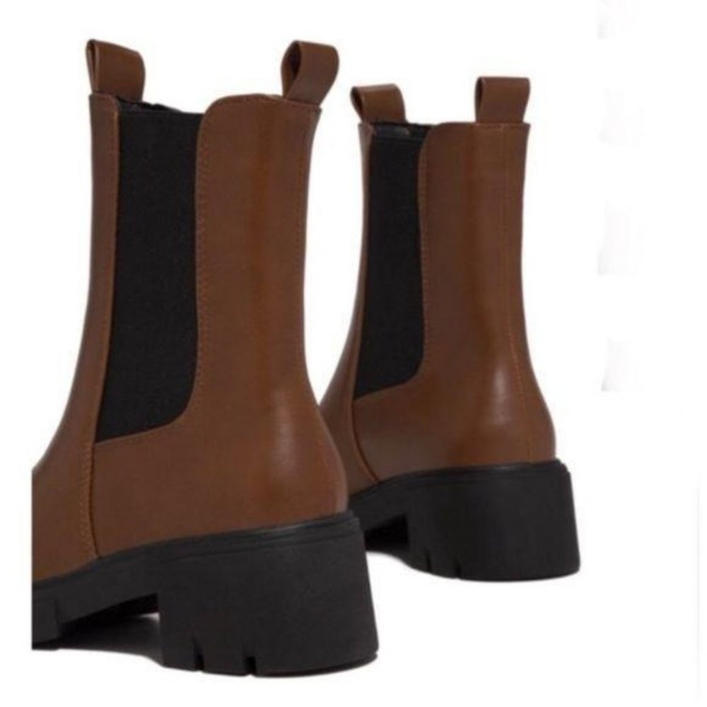Pull On Lug Sole Chelsea Boots in Rust Brown - Picture 4 of 4